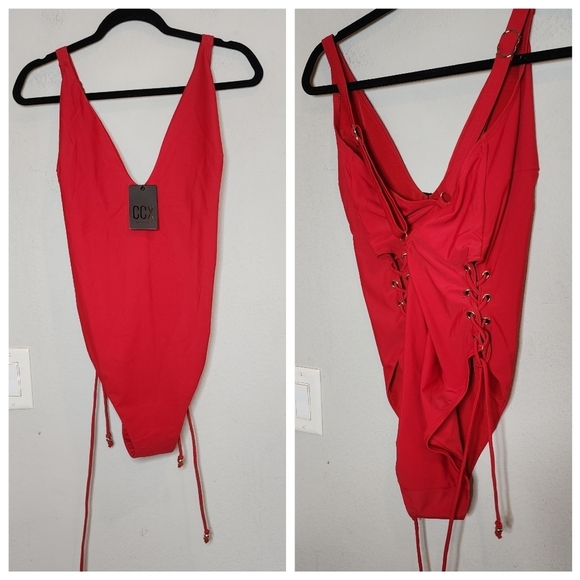 NWT City Chic CCX Red Lace up one piece swimsuit. Women's plus size 20. - Picture 15 of 16